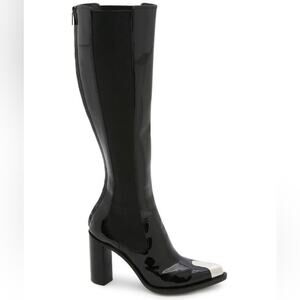 NEW Alexander McQueen Punk 90 metal toecap black patent leather boots size 9